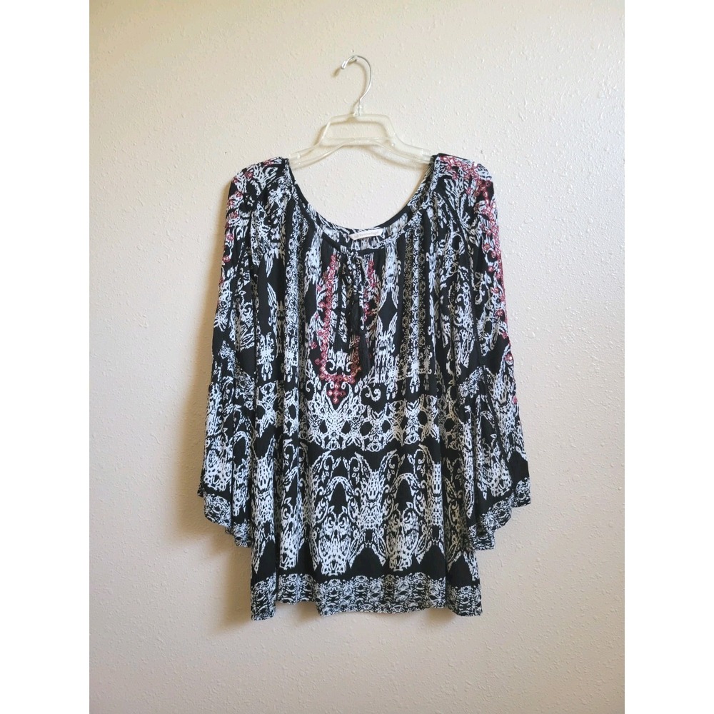Soft Surroundings Women's Grace Embroidered‎ Boho Black & White Tunic- Size XL
